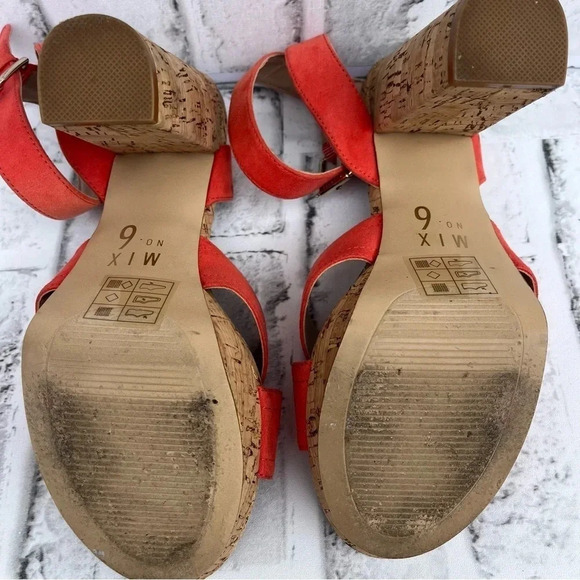 Mix No. 6 Latika Women Open Toe Orange Platform Chunky Heel Sandal. Size: 8 - Picture 5 of 11